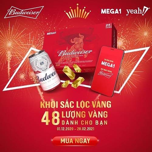 Budweiser và Mega1 lần đầu kết hợp, bùng nổ khuyến mãi “Khởi sắc lộc vàng” săn 48 lượng vàng