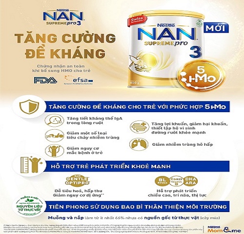 Nestlé Việt Nam ra mắt sản phẩm NAN SUPREME PRO 3 - Đột phá với 5 loại HMOs (2’-FL, DFL, LNT, 3’-SL và 6’-SL), giúp tăng cường đề kháng cho trẻ