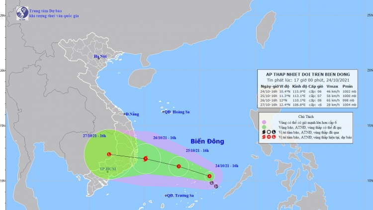 Áp thấp nhiệt đới hình thành trên Biển Đông, cách đảo Song Tử Tây khoảng 220km
